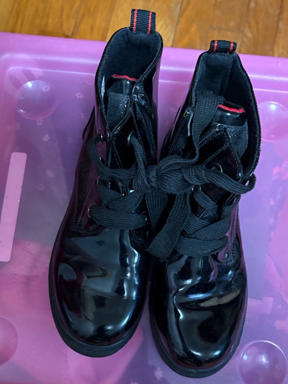 Girls Black Patent Lace-Up Ankle Boots